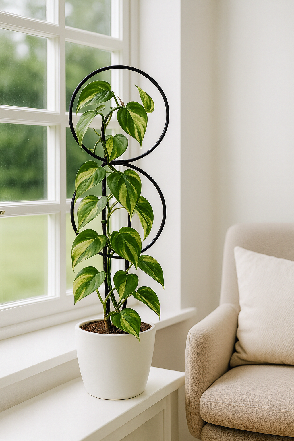 Metal Plant Support 56 cm Double Ring Handmade Black for Climbing Plants