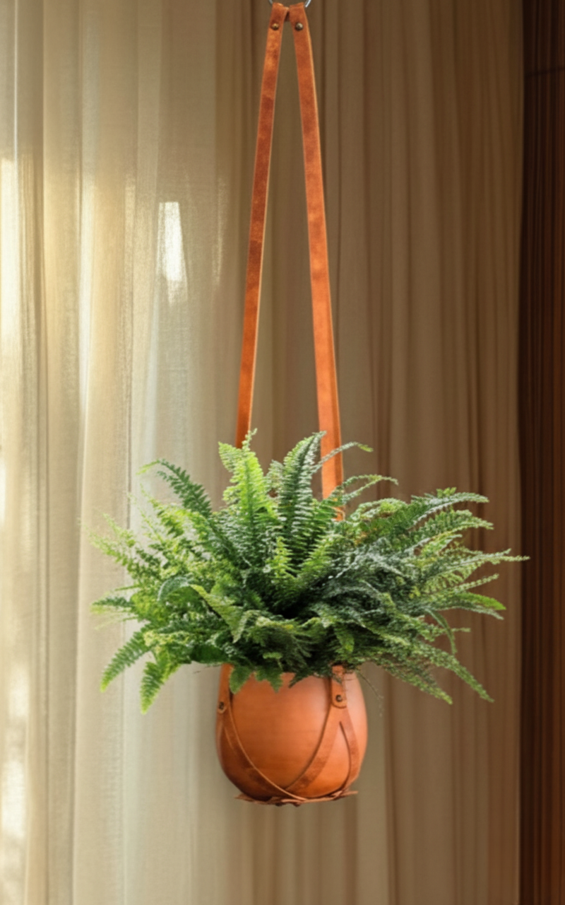 Gerçek Deri Saksı Askısı 90 cm