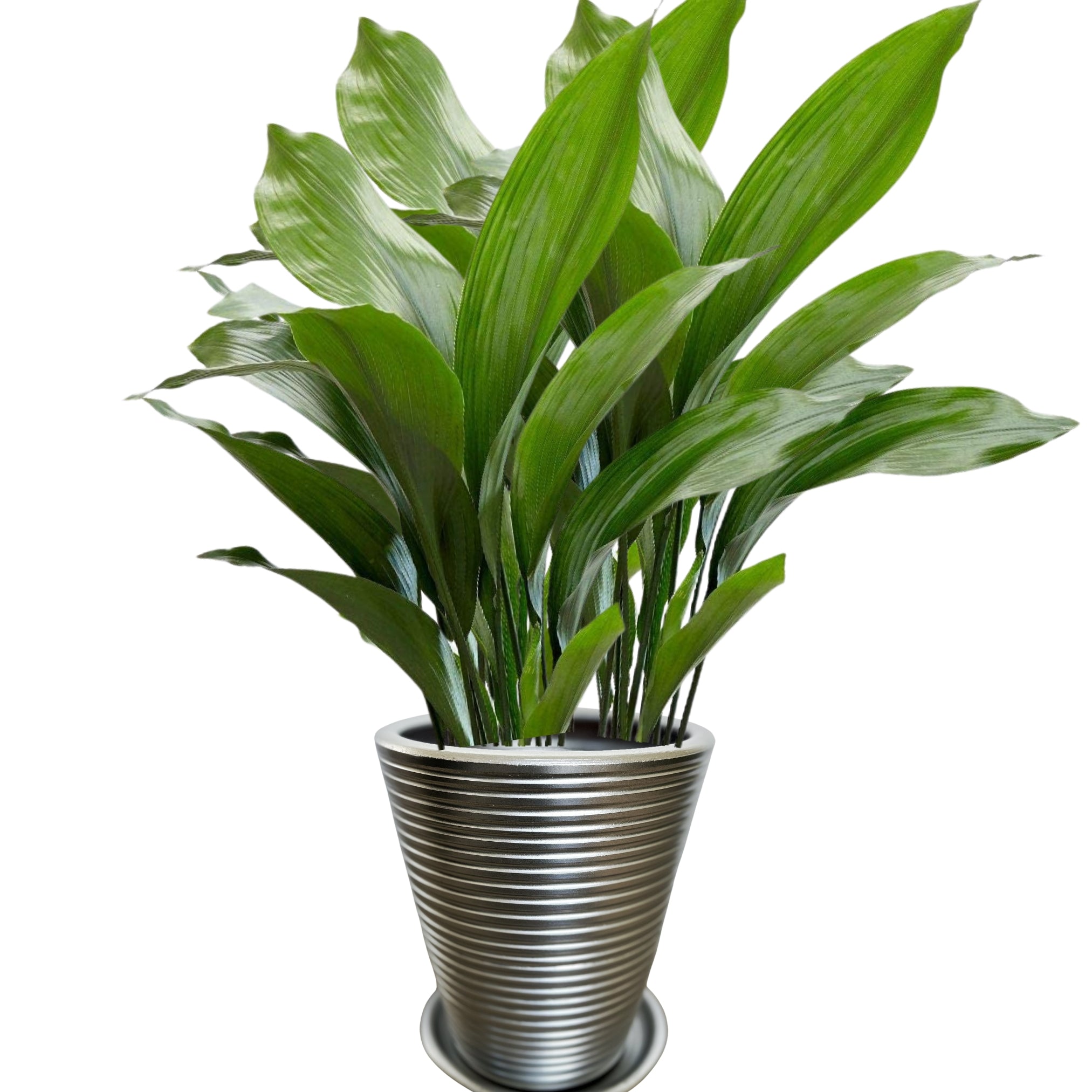 Dubai Series Terracotta Pot 24x21 cm, Striped, with Saucer, Drainage Hole, Decorative, Silver
