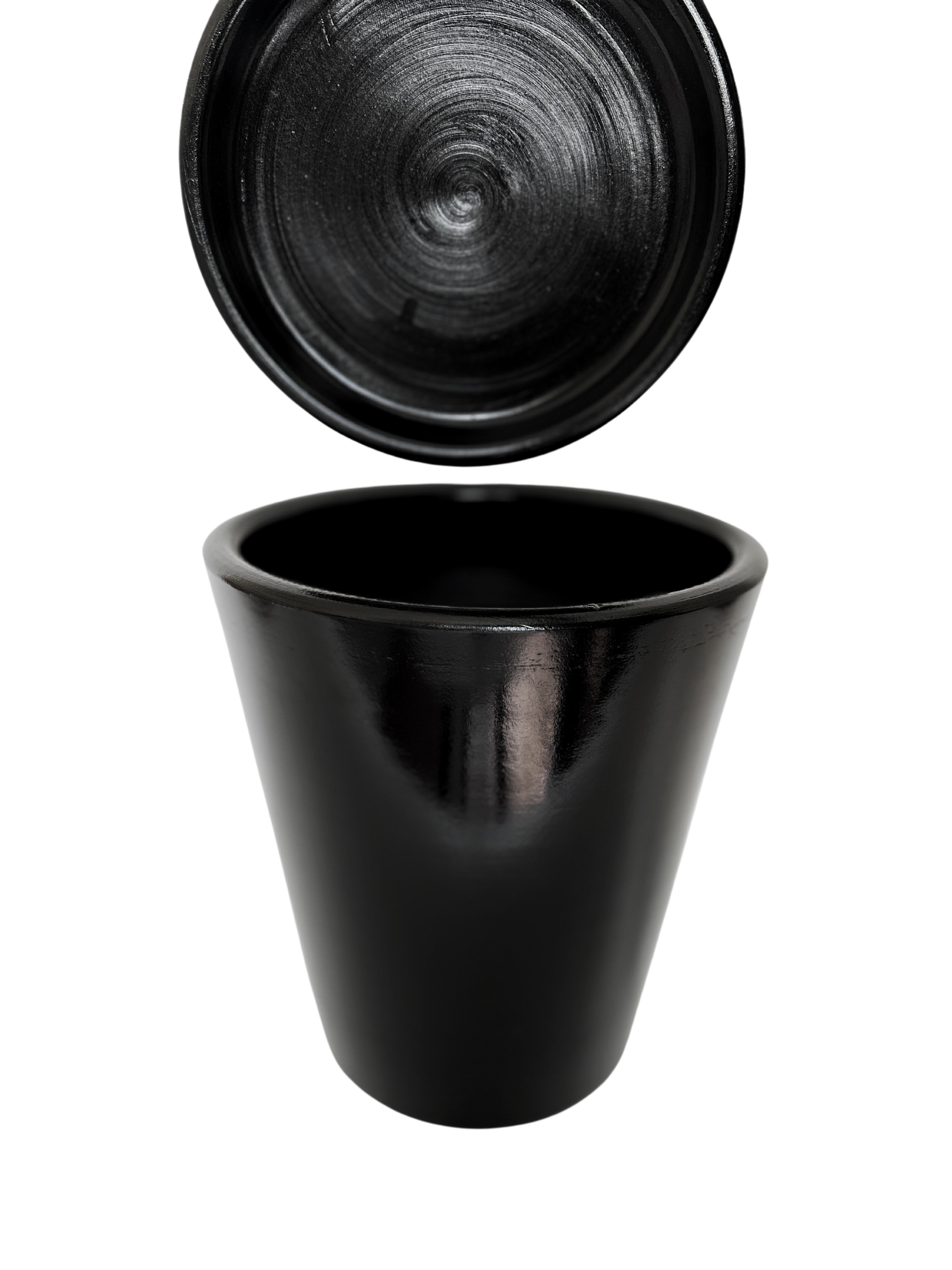Dubai Series Terracotta Pot 24x21 cm, Striped, with Saucer, with Drainage Hole, Decorative, Black
