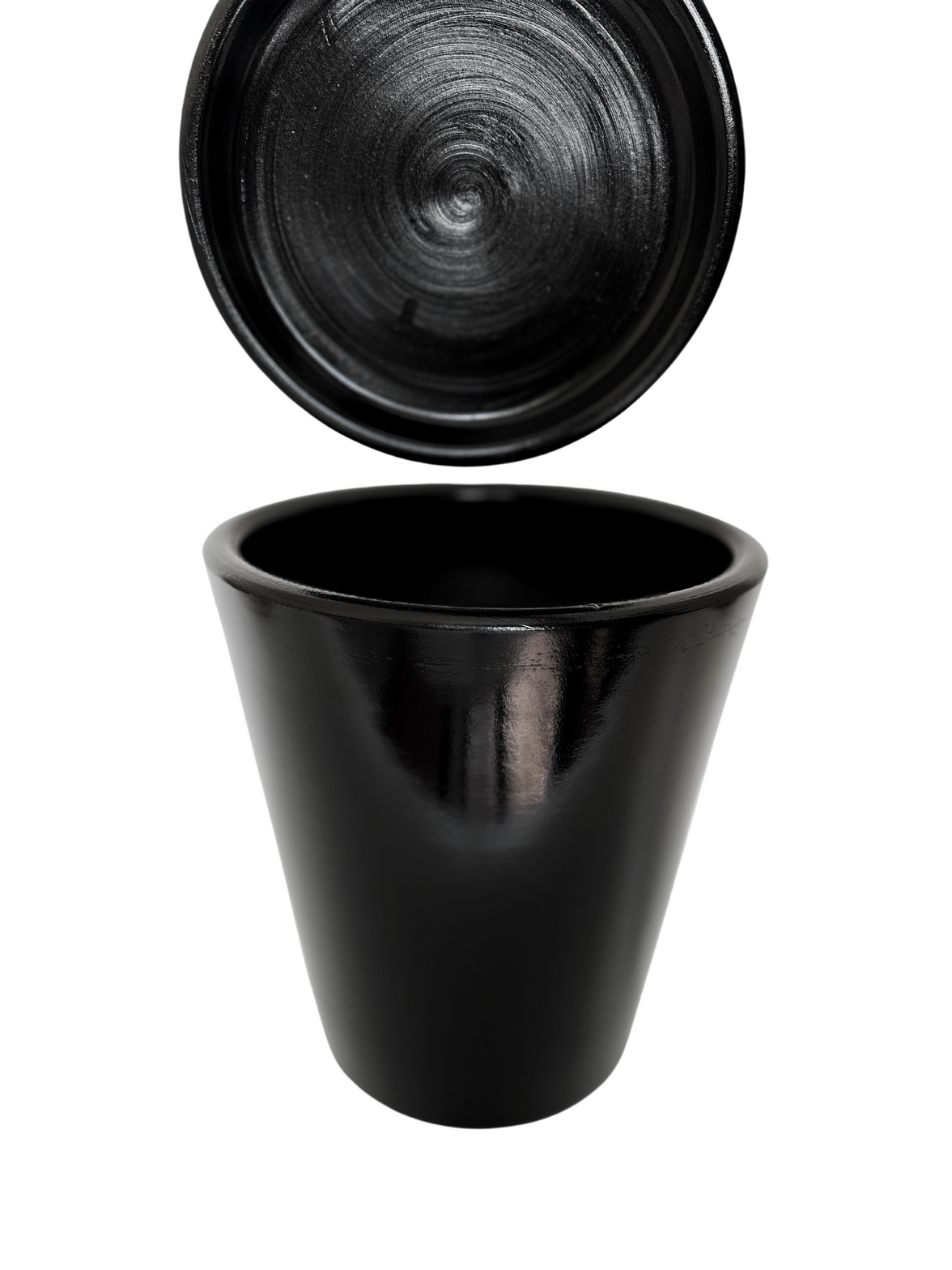 Dubai Series Terracotta Pot 24x21 cm, Striped, with Saucer, with Drainage Hole, Decorative, Black
