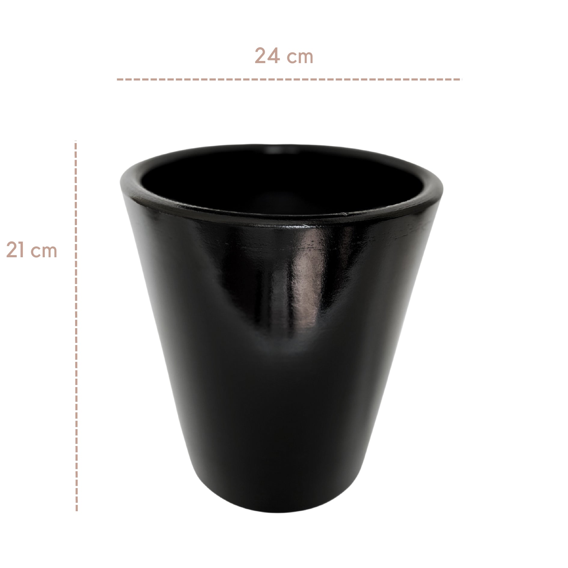 Dubai Series Terracotta Pot 24x21 cm, Striped, with Saucer, with Drainage Hole, Decorative, Black