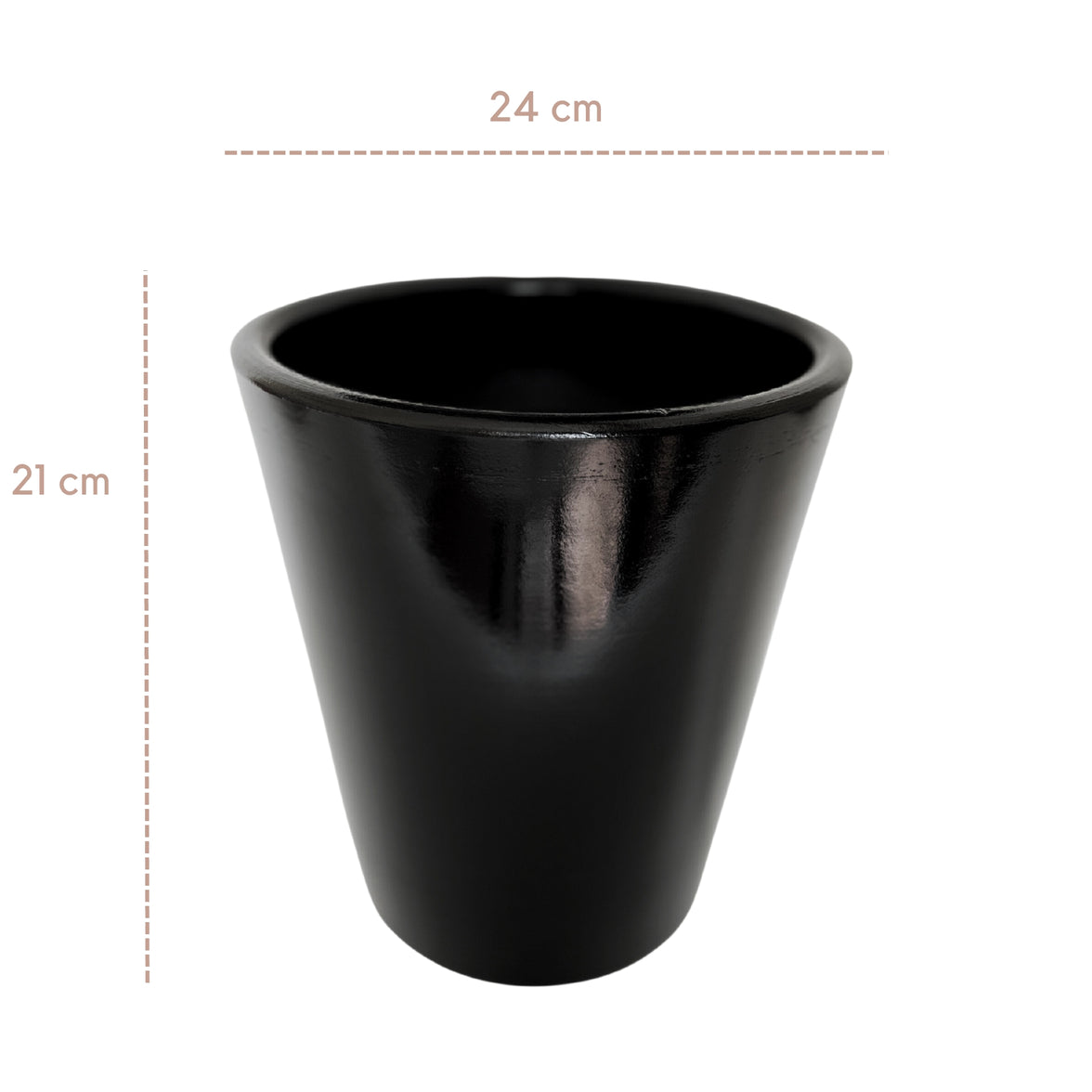 Dubai Series Terracotta Pot 24x21 cm, Striped, with Saucer, with Drainage Hole, Decorative, Black