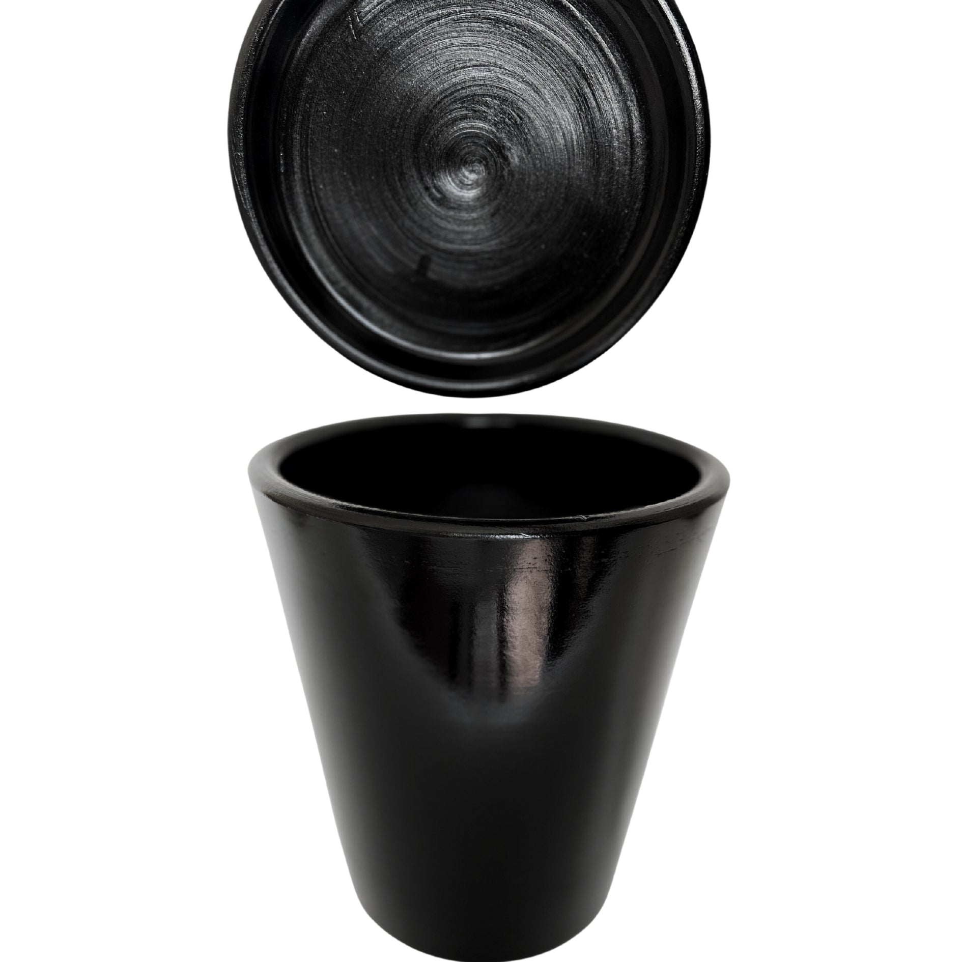 Dubai Series Terracotta Pot 24x21 cm, Striped, with Saucer, with Drainage Hole, Decorative, Black