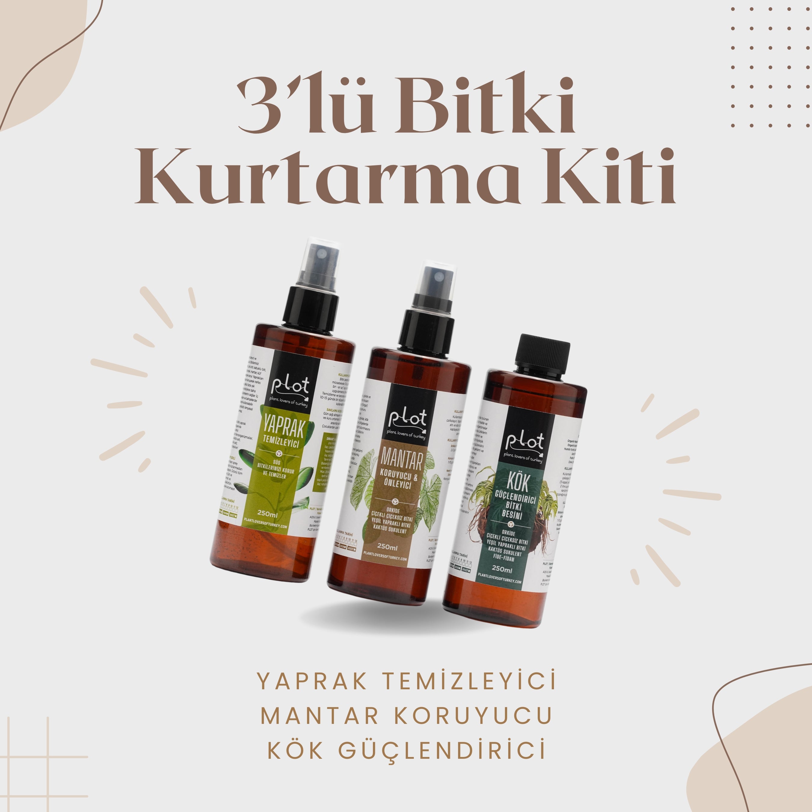 3’lü Bitki Kurtarma Kiti: Mantar Koruyucu + Kök Güçlendirici + Yaprak Temizleyici