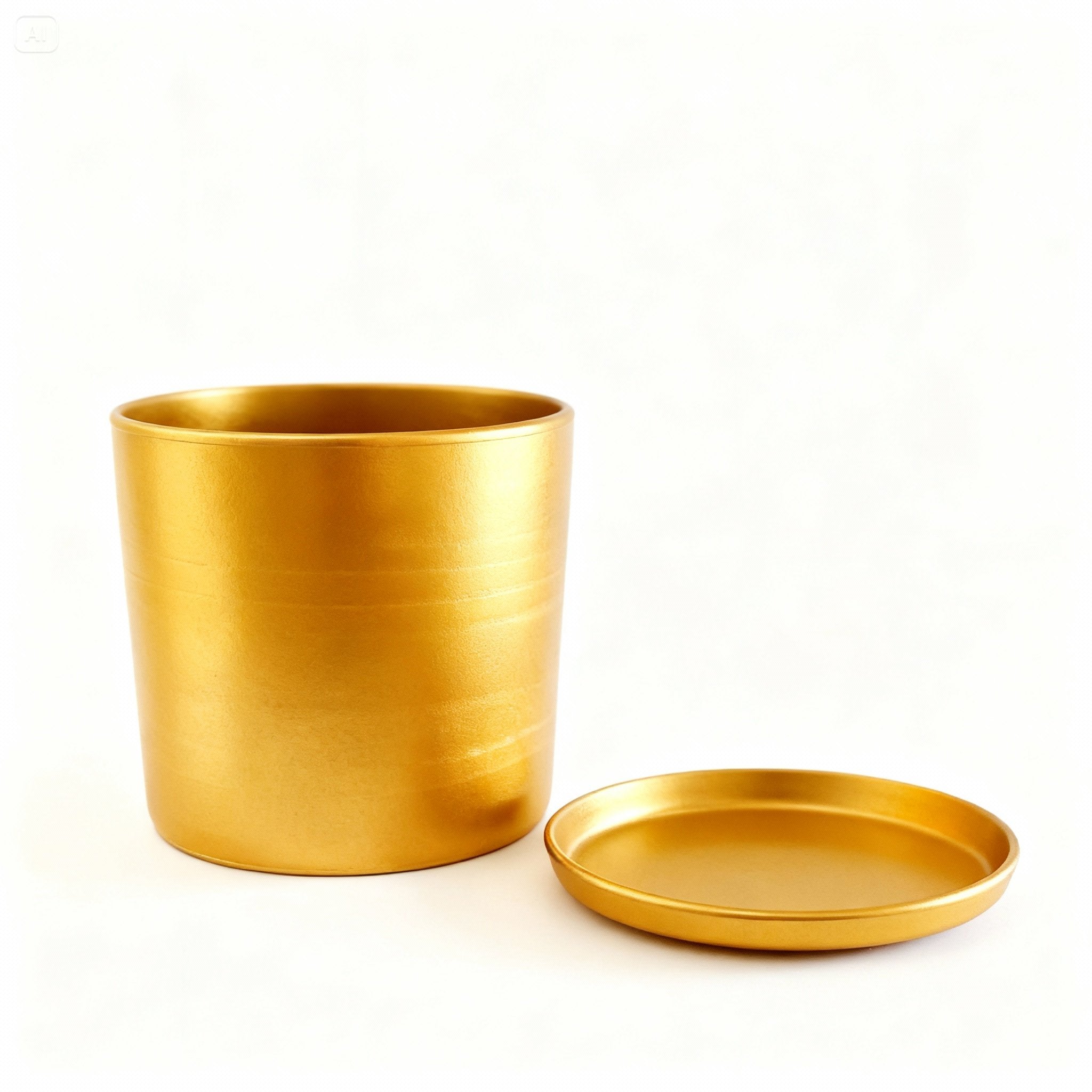 London Series Terracotta Pot 15x15 cm, with Saucer, Drainage Hole, Decorative, Gold Color