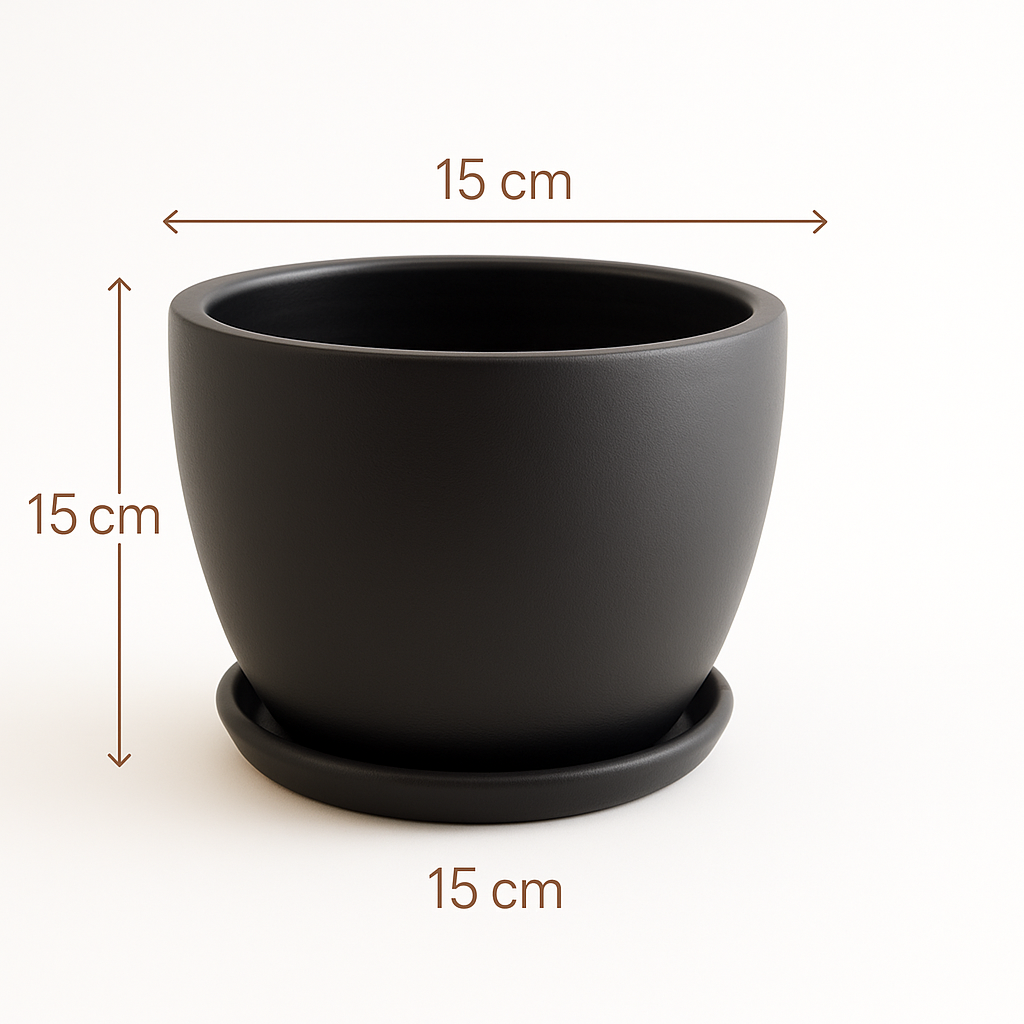 Paris Series Terracotta Pot, 15x15 cm with Saucer, Drainage Hole, Decorative, Black