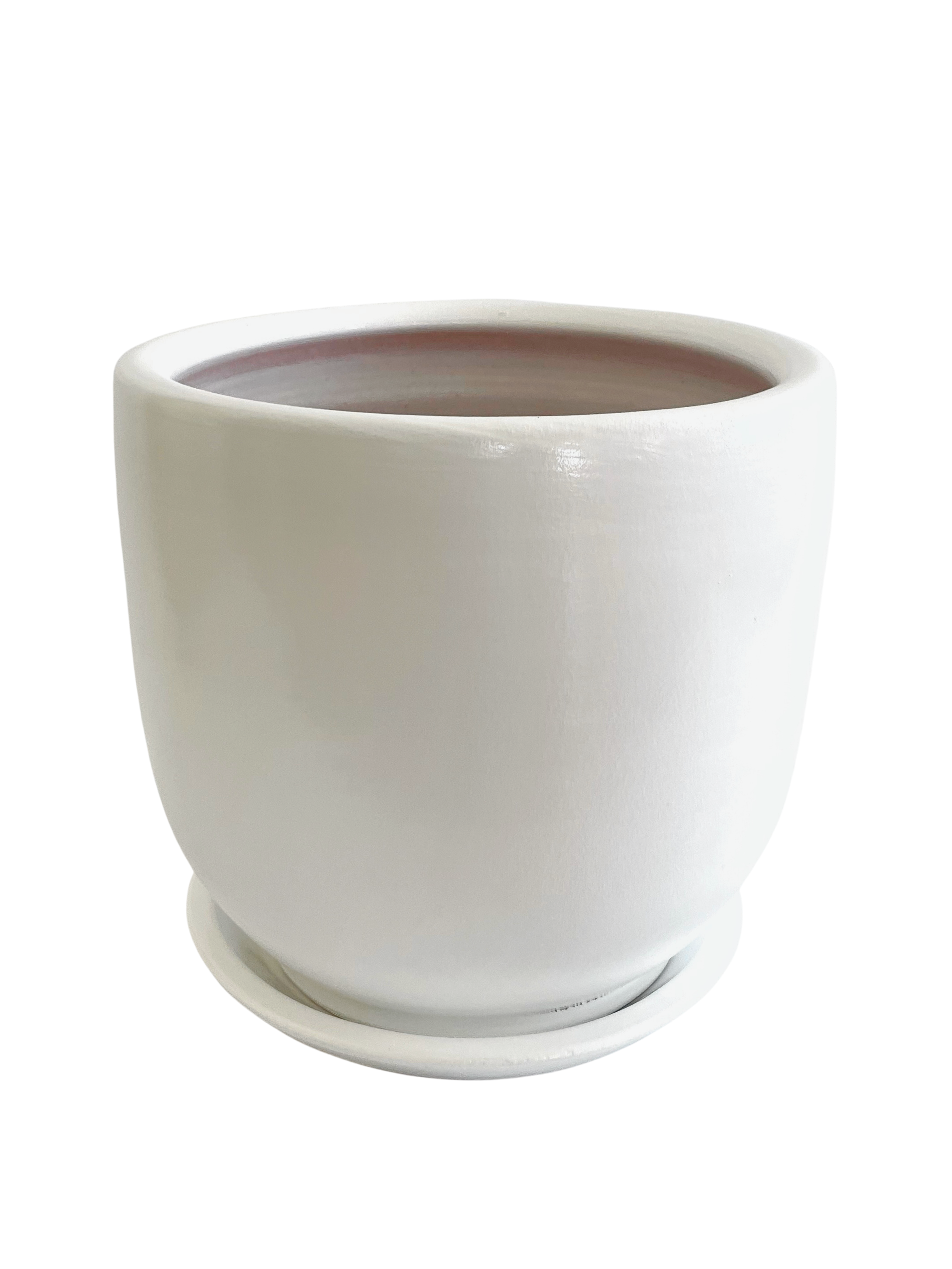 Paris Series Terracotta Pot 24x21 cm, Striped, with Saucer, Drainage Hole, Decorative, White